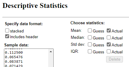 Descriptive Statistics applet